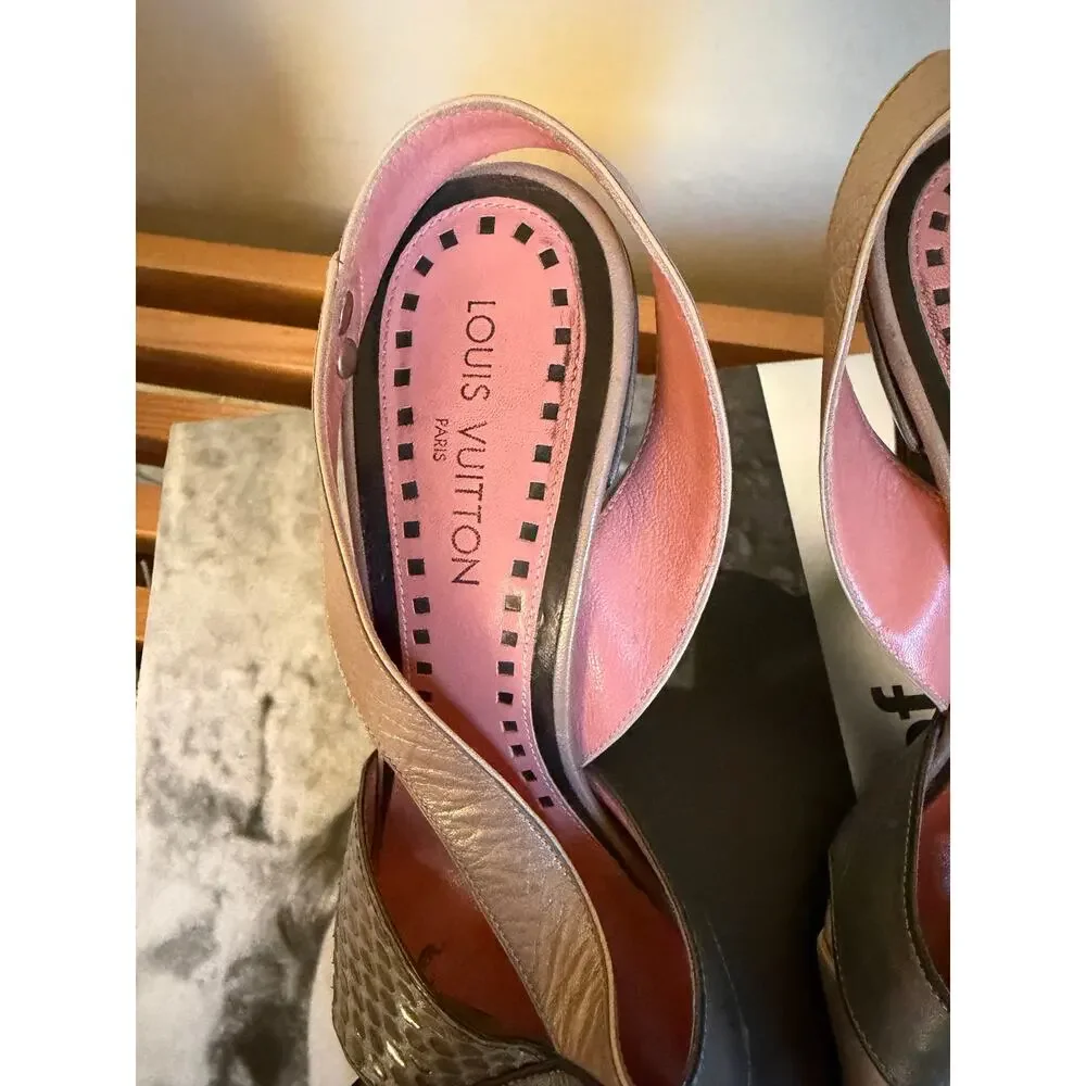 Vintage Louis Vuitton Metallic Leather & Snakeskin Slingback Heels Size 38.5